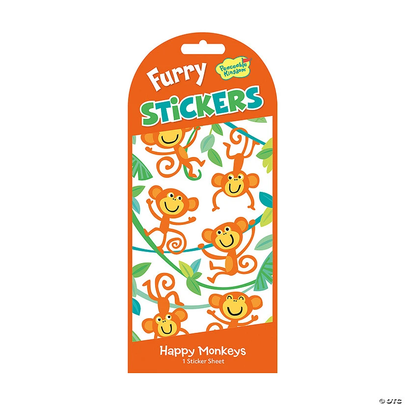 Happy Monkeys Furry Stickers: Pack Of 12 1 Happy Monkeys Furry Stickers: Pack Of 12