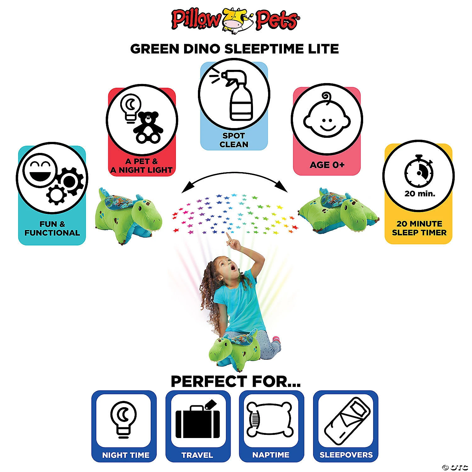 Pillow Pet - Green Dinosaur Sleeptime Lite 5 Pillow Pet - Green Dinosaur Sleeptime Lite - Image 5